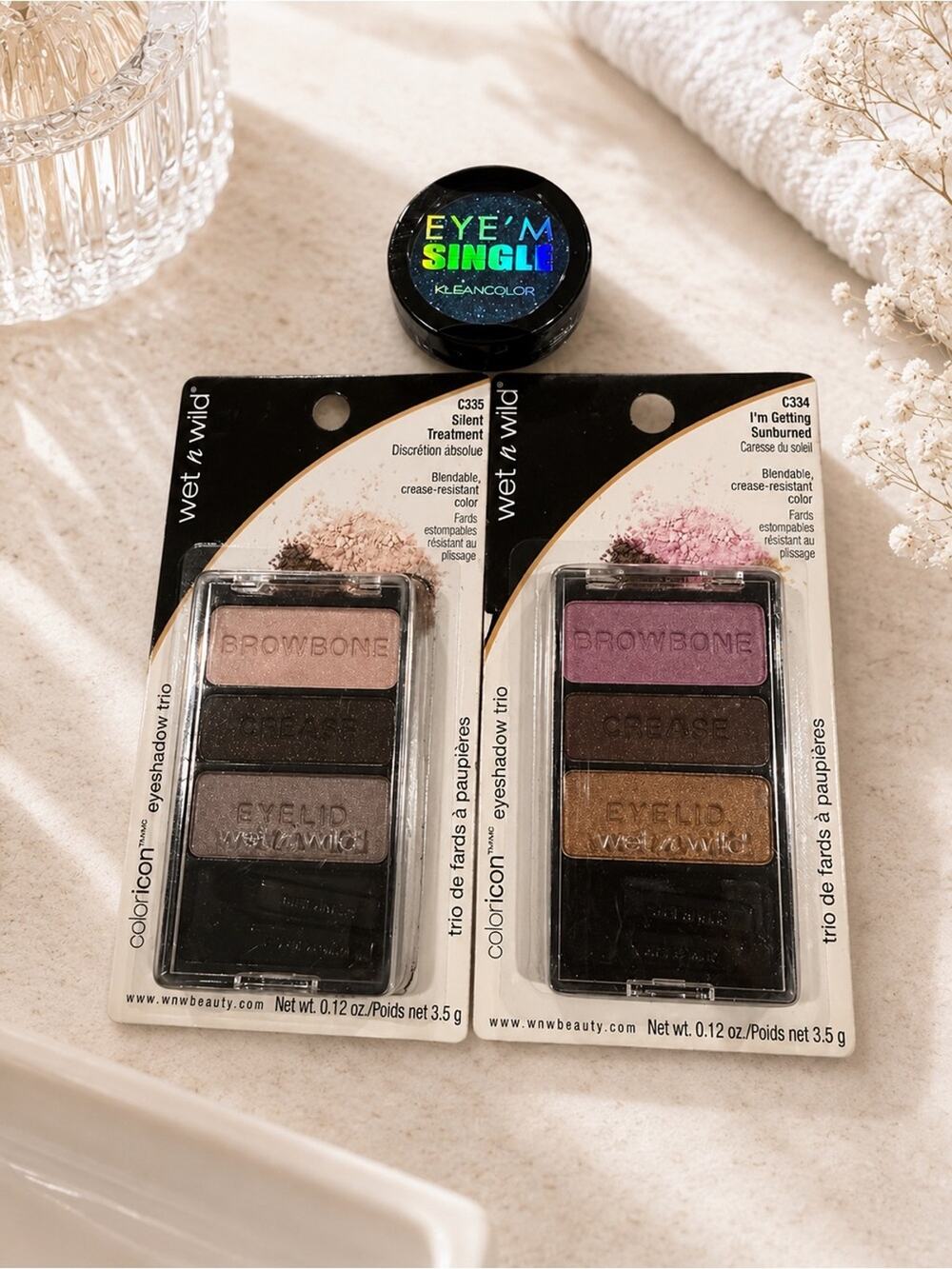 3 piece bundle lot Wet n Wild Neutral Eyeshadow Trios Blue glitter cute beauty